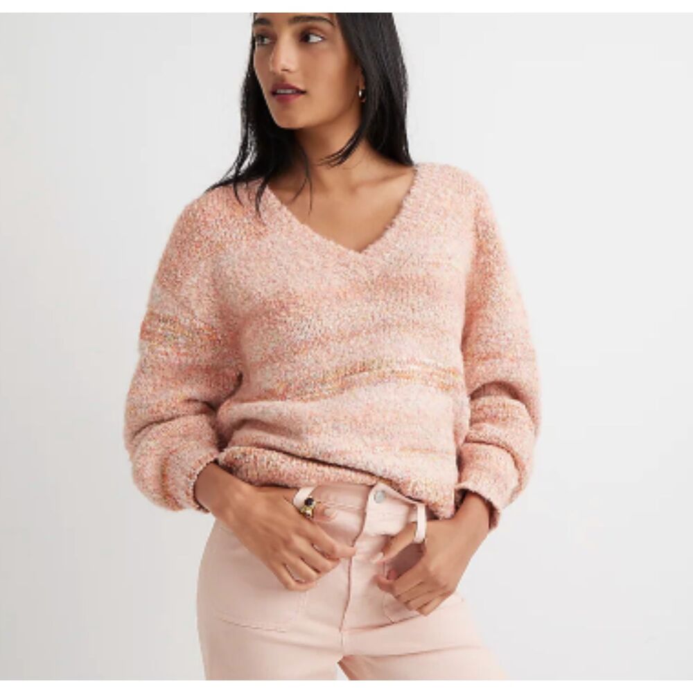J.crew Long Sleeve Pullover Puff-sleeve V-neck Sweater Size Medium Wool Alpaca